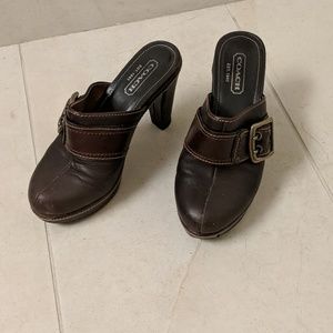Coach dark brown leather heeled mules 6 cute!